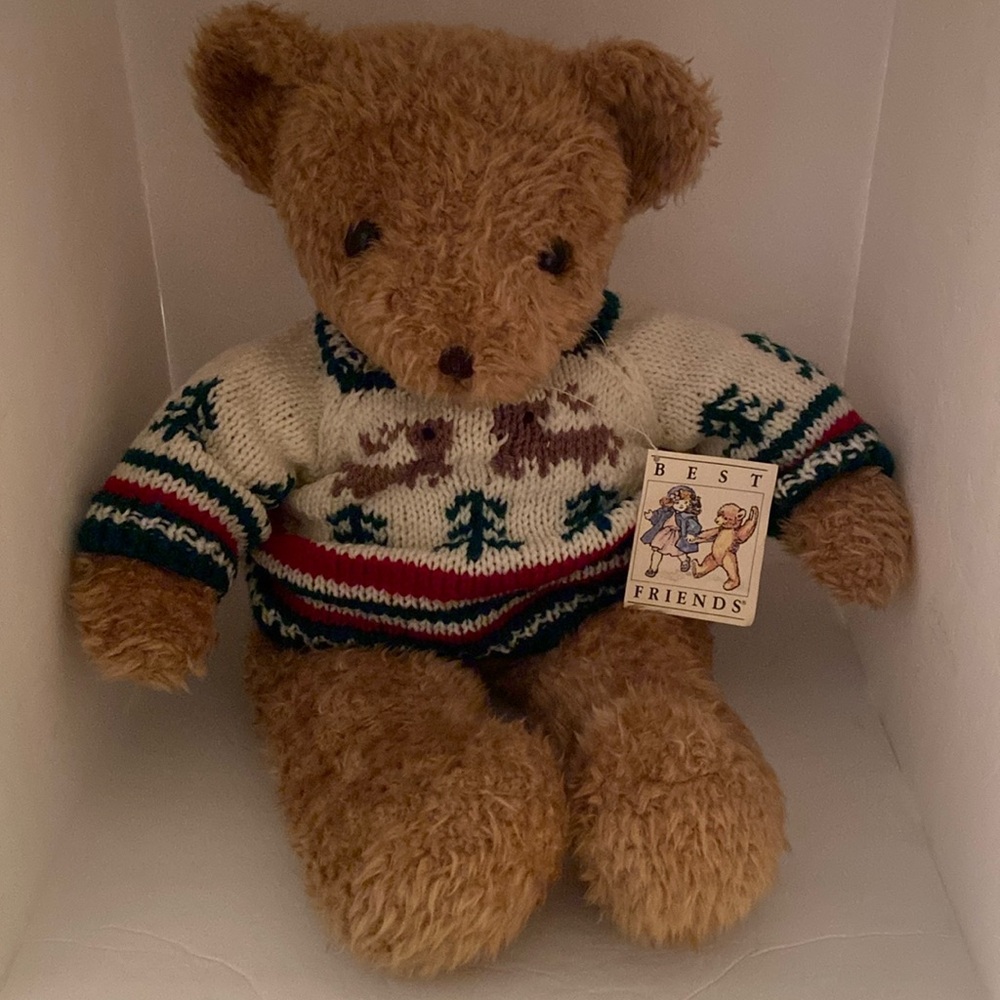 Vintage 1985 A.M.C. Teddy Bear 22” With Christmas Sweater - Used only displayed